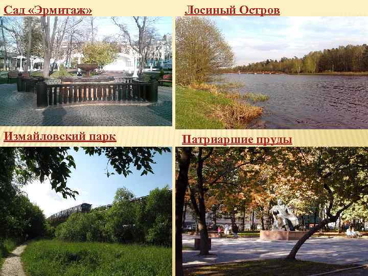 Сад «Эрмитаж» Лосиный Остров Измайловский парк Патриаршие пруды 