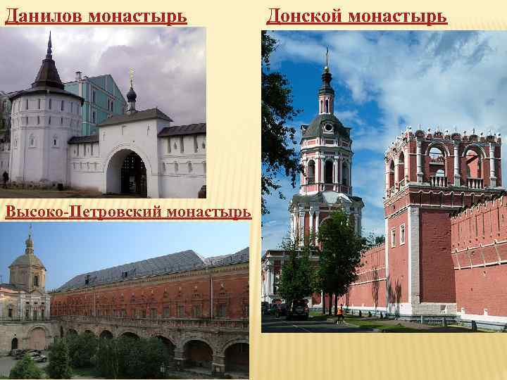 Данилов монастырь Высоко-Петровский монастырь Донской монастырь 