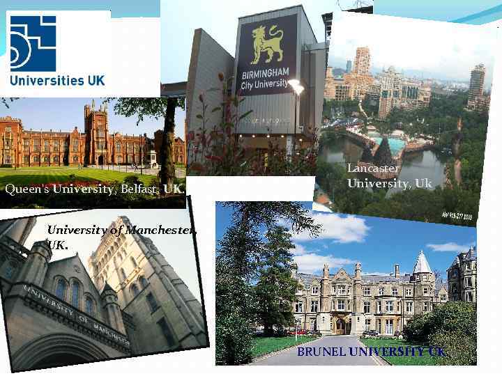 Queen's University, Belfast, UK. Lancaster University, Uk University of Manchester, UK. BRUNEL UNIVERSITY UK.