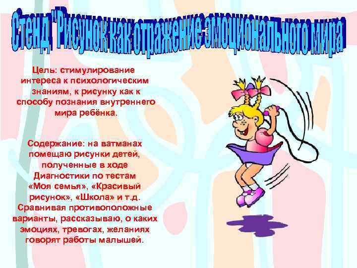 Цель: стимулирование интереса к психологическим знаниям, к рисунку как к способу познания внутреннего мира