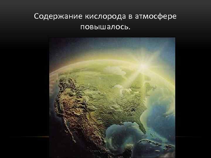 Содержание кислорода в атмосфере повышалось. 