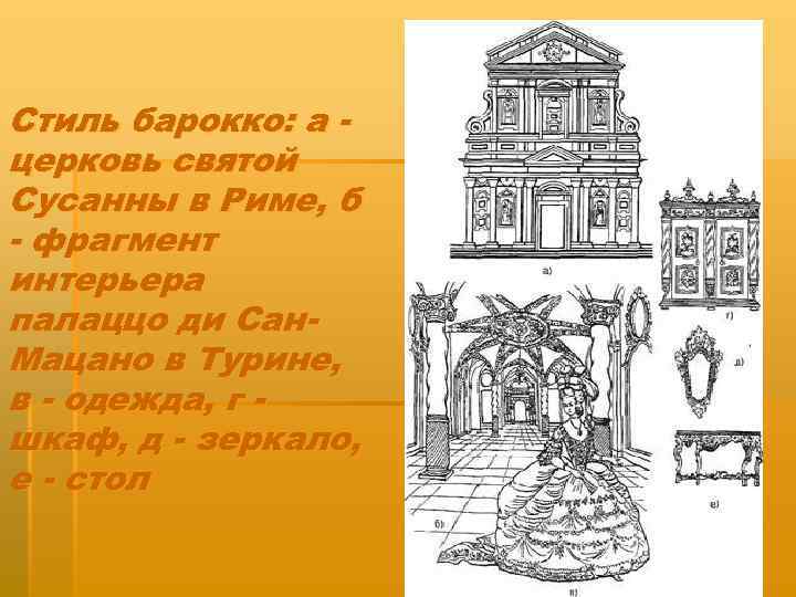 Стиль барокко: а церковь святой Сусанны в Риме, б - фрагмент интерьера палаццо ди
