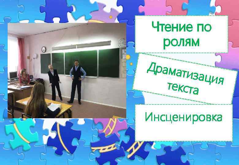 Чтение по ролям Введите сюда текст вопроса Драма тизаци я текста Инсценировка 