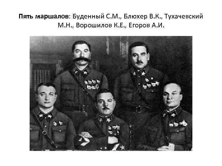 Пять маршалов: Буденный С. М. , Блюхер В. К. , Тухачевский М. Н. ,