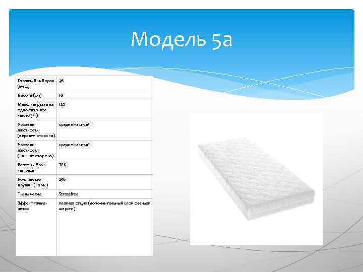 Модель 5 а Гарантийный срок 36 (мес. ) Высота (см) 18 Макс. нагрузка на