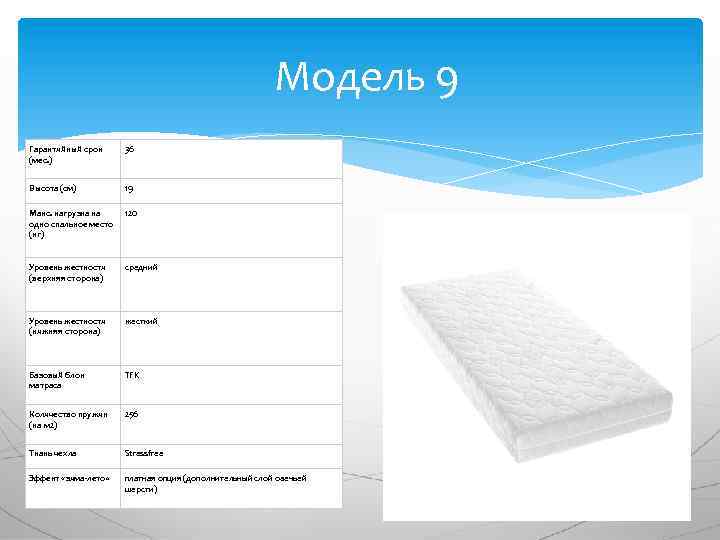 Модель 9 Гарантийный срок (мес. ) 36 Высота (см) 19 Макс. нагрузка на одно