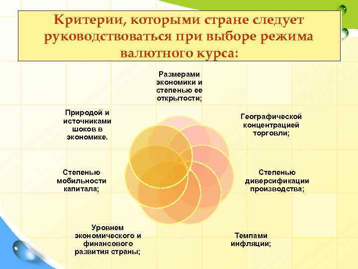 Критерии, которыми стране следует руководствоваться при выборе режима валютного курса: Размерами экономики и степенью