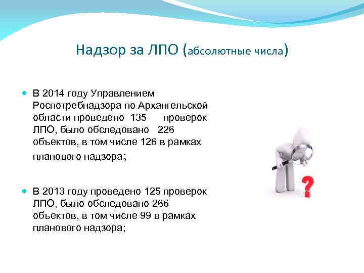 Надзор за ЛПО (абсолютные числа) В 2014 году Управлением Роспотребнадзора по Архангельской области проведено
