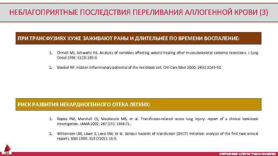 НЕБЛАГОПРИЯТНЫЕ ПОСЛЕДСТВИЯ ПЕРЕЛИВАНИЯ АЛЛОГЕННОЙ КРОВИ (3) ПРИ ТРАНСФУЗИЯХ ХУЖЕ ЗАЖИВАЮТ РАНЫ И ДЛИТЕЛЬНЕЕ ПО