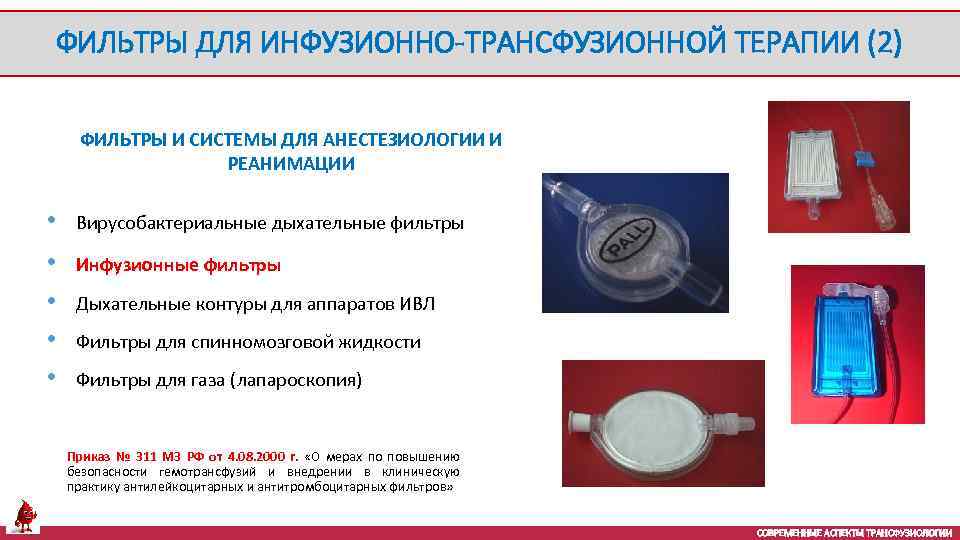 ФИЛЬТРЫ ДЛЯ ИНФУЗИОННО-ТРАНСФУЗИОННОЙ ТЕРАПИИ (2) ФИЛЬТРЫ И СИСТЕМЫ ДЛЯ АНЕСТЕЗИОЛОГИИ И РЕАНИМАЦИИ • Вирусобактериальные