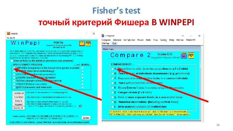 Fisher’s test точный критерий Фишера В WINPEPI 96 