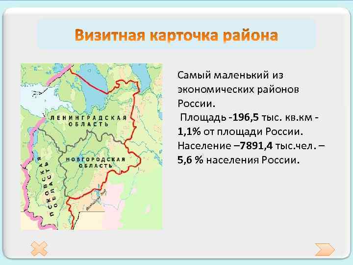 Самый маленький из экономических районов России. Площадь -196, 5 тыс. кв. км 1, 1%