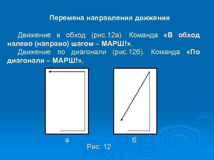 Перемена направления движения Движение в обход (рис. 12 а). Команда «В обход налево (направо)