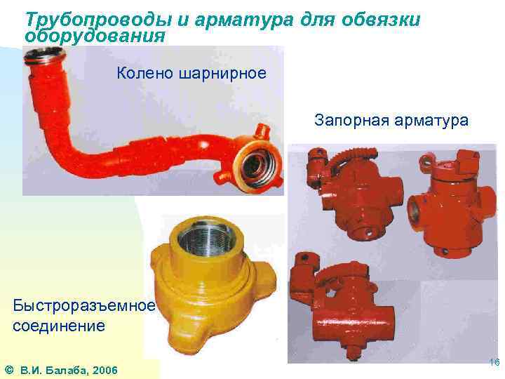 Трубопроводы и арматура для обвязки оборудования Колено шарнирное Запорная арматура Быстроразъемное соединение В. И.