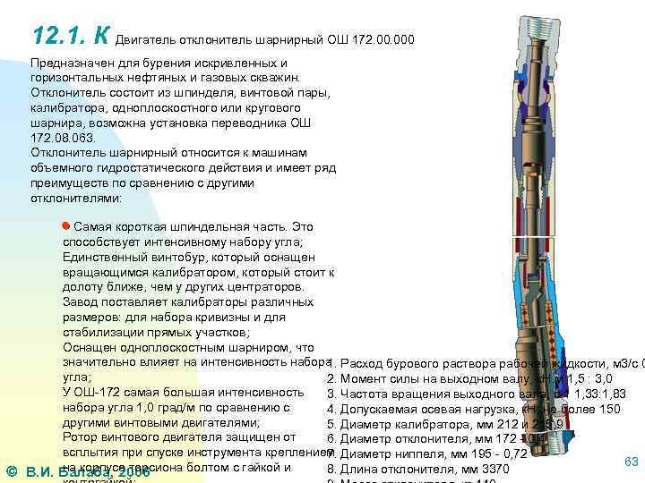 12. 1. К Двигатель отклонитель шарнирный ОШ 172. 000 Предназначен для бурения искривленных и