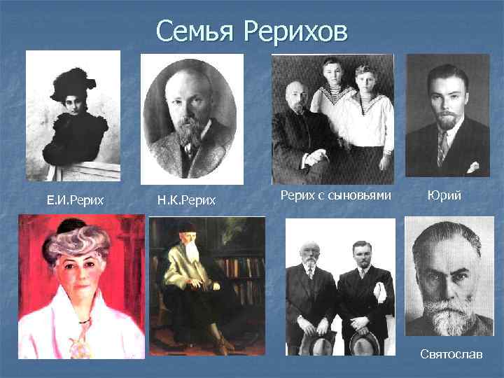 Семья Рерихов Е. И. Рерих Н. К. Рерих с сыновьями Юрий Святослав 