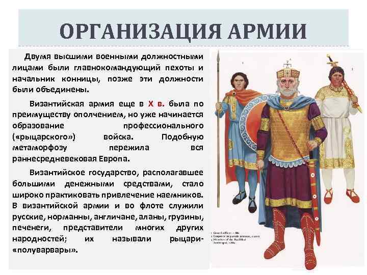 ОРГАНИЗАЦИЯ АРМИИ Двумя высшими военными должностными лицами были главнокомандующий пехоты и начальник конницы, позже