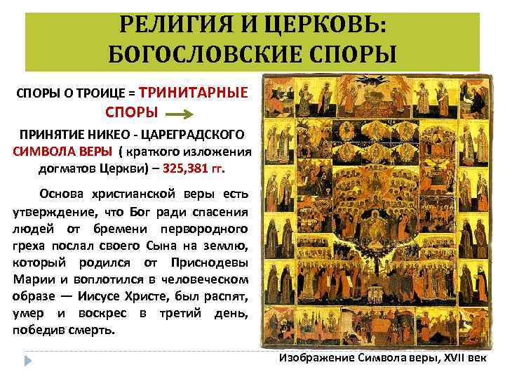 РЕЛИГИЯ И ЦЕРКОВЬ: БОГОСЛОВСКИЕ СПОРЫ О ТРОИЦЕ = ТРИНИТАРНЫЕ СПОРЫ ПРИНЯТИЕ НИКЕО - ЦАРЕГРАДСКОГО