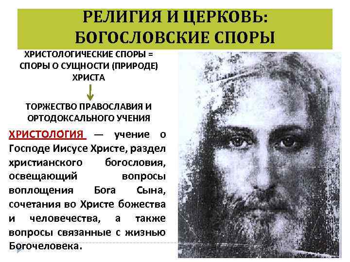 РЕЛИГИЯ И ЦЕРКОВЬ: БОГОСЛОВСКИЕ СПОРЫ ХРИСТОЛОГИЧЕСКИЕ СПОРЫ = СПОРЫ О СУЩНОСТИ (ПРИРОДЕ) ХРИСТА ТОРЖЕСТВО