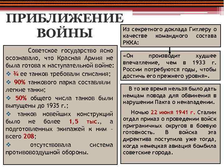 ПРИБЛИЖЕНИЕ Из секретного доклада Гитлеру о ВОЙНЫ качестве командного состава РККА: Советское государство ясно