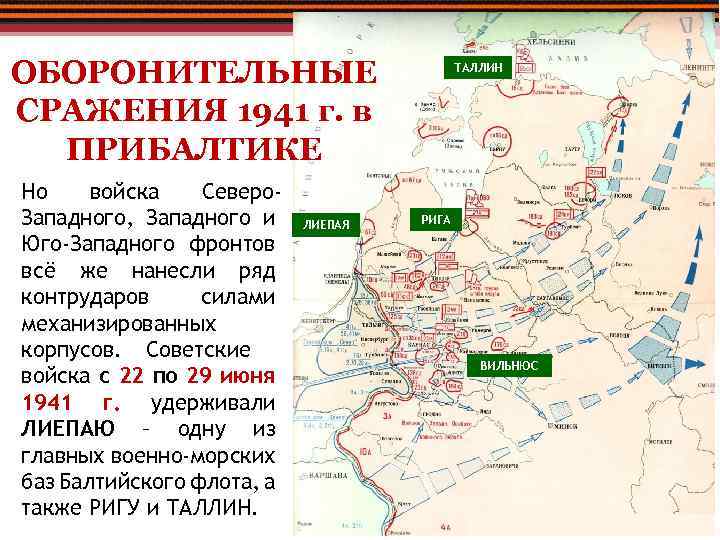 ОБОРОНИТЕЛЬНЫЕ СРАЖЕНИЯ 1941 г. в ПРИБАЛТИКЕ Но войска Северо. Западного, Западного и Юго-Западного фронтов