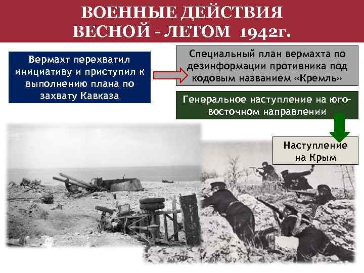 ВОЕННЫЕ ДЕЙСТВИЯ ВЕСНОЙ - ЛЕТОМ 1942 г. Вермахт перехватил инициативу и приступил к выполнению