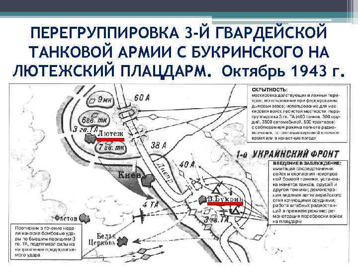 ПЕРЕГРУППИРОВКА 3 -Й ГВАРДЕЙСКОЙ ТАНКОВОЙ АРМИИ С БУКРИНСКОГО НА ЛЮТЕЖСКИЙ ПЛАЦДАРМ. Октябрь 1943 г.