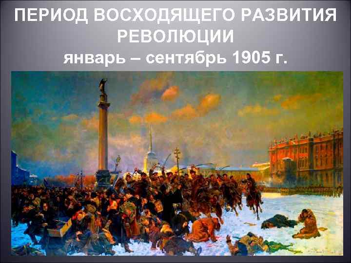 ПЕРИОД ВОСХОДЯЩЕГО РАЗВИТИЯ РЕВОЛЮЦИИ январь – сентябрь 1905 г. 