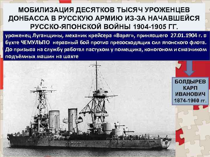 МОБИЛИЗАЦИЯ ДЕСЯТКОВ ТЫСЯЧ УРОЖЕНЦЕВ ДОНБАССА В РУССКУЮ АРМИЮ ИЗ-ЗА НАЧАВШЕЙСЯ РУССКО-ЯПОНСКОЙ ВОЙНЫ 1904 -1905