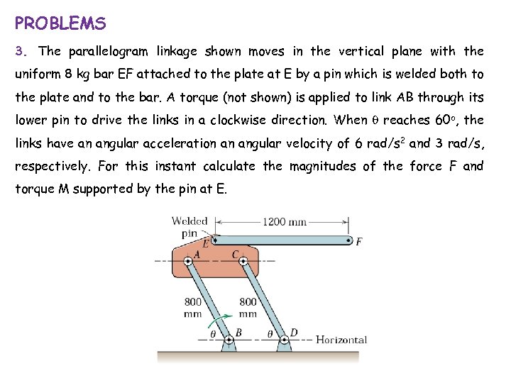 PROBLEMS 3. The parallelogram linkage shown moves in the vertical plane with the uniform