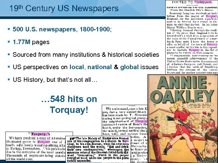 19 th Century US Newspapers § 500 U. S. newspapers, 1800 -1900; § 1.
