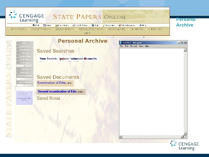 Personal Archive Saved Searches Saved Documents Saved Notes 