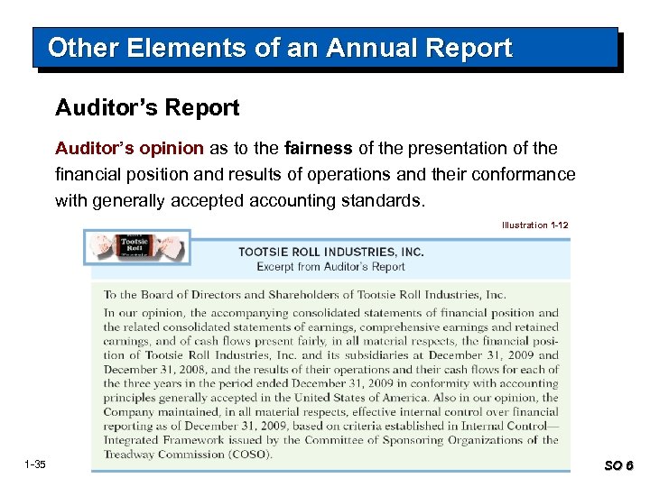 Other Elements of an Annual Report Auditor’s opinion as to the fairness of the