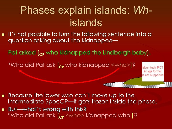 Phases explain islands: Whislands n It’s not possible to turn the following sentence into