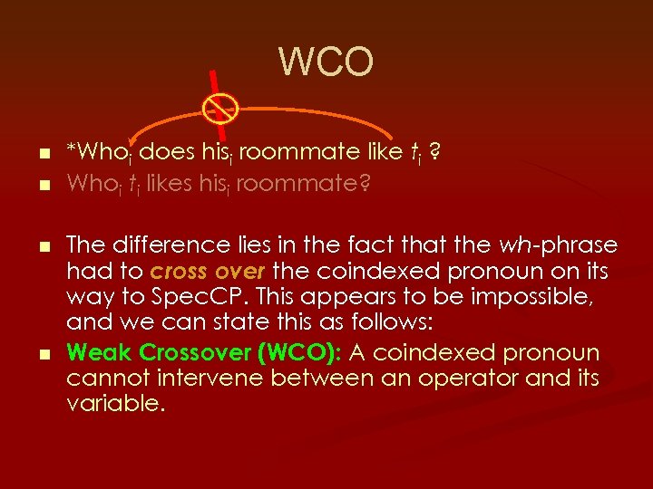 WCO n n *Whoi does hisi roommate like ti ? Whoi ti likes hisi