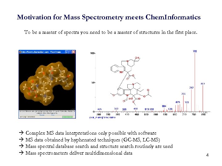 Motivation for Mass Spectrometry meets Chem. Informatics To be a master of spectra you