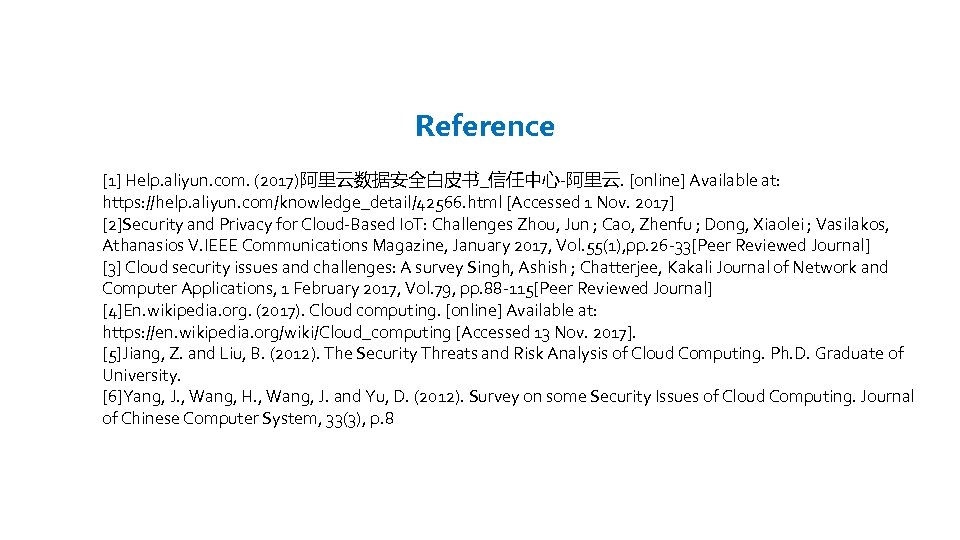 Reference [1] Help. aliyun. com. (2017)阿里云数据安全白皮书_信任中心-阿里云. [online] Available at: https: //help. aliyun. com/knowledge_detail/42566. html