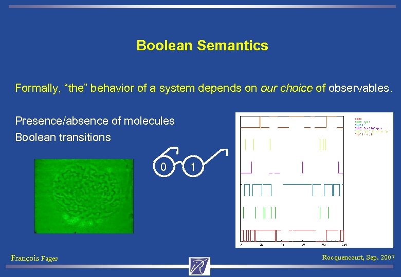 Boolean Semantics Formally, “the” behavior of a system depends on our choice of observables.