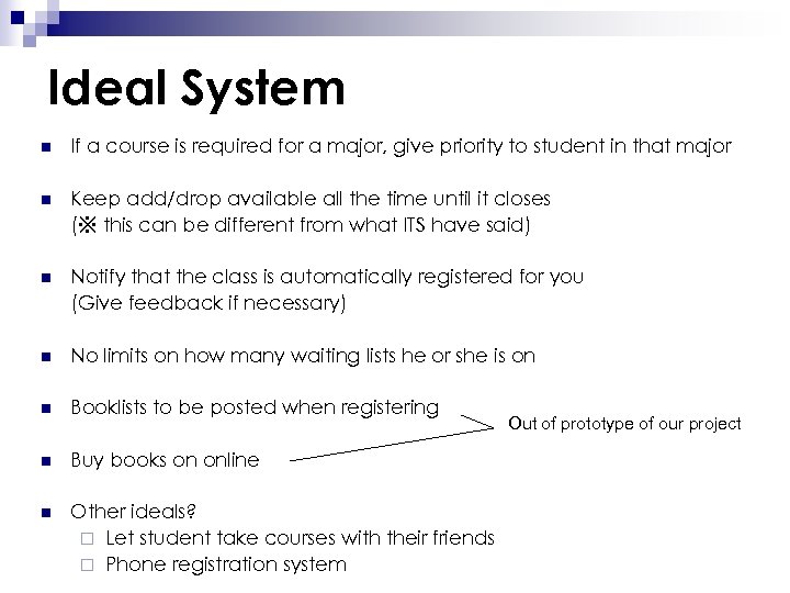 Ideal System n If a course is required for a major, give priority to