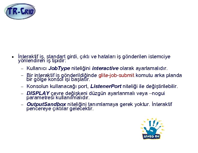 İnteraktif İşler İnteraktif iş, standart girdi, çıktı ve hataları iş gönderilen istemciye yönlendiren iş