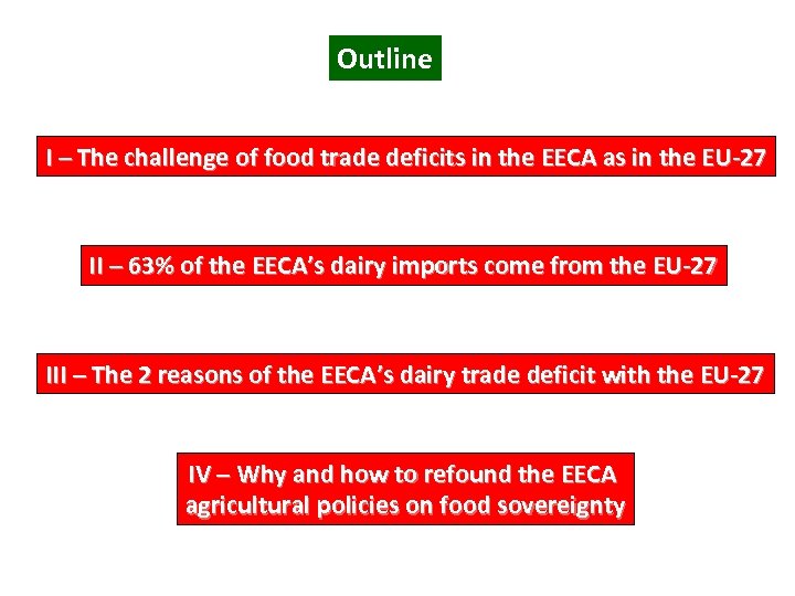 Outline I – The challenge of food trade deficits in the EECA as in