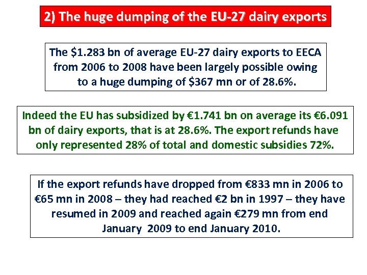 2) The huge dumping of the EU-27 dairy exports The $1. 283 bn of