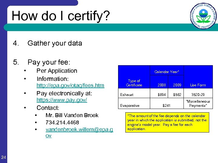 How do I certify? 4. Gather your data 5. Pay your fee: • •