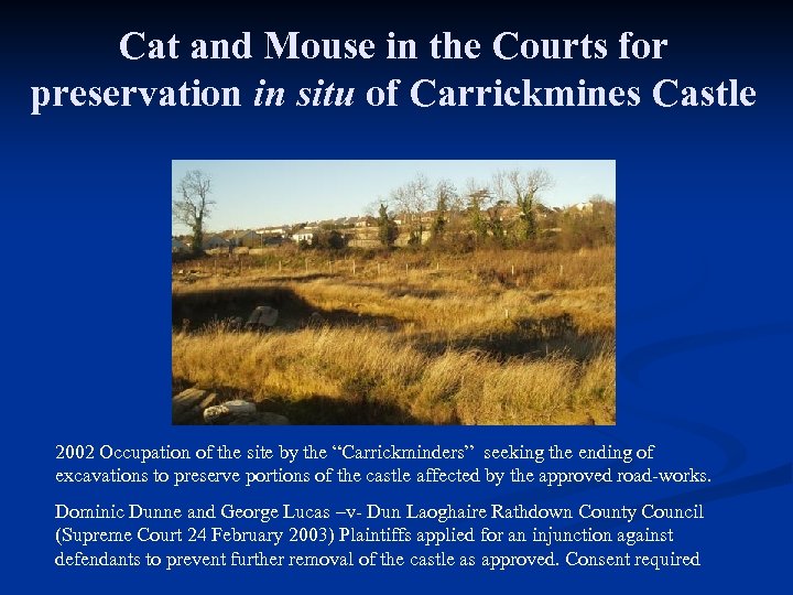 Cat and Mouse in the Courts for preservation in situ of Carrickmines Castle 2002