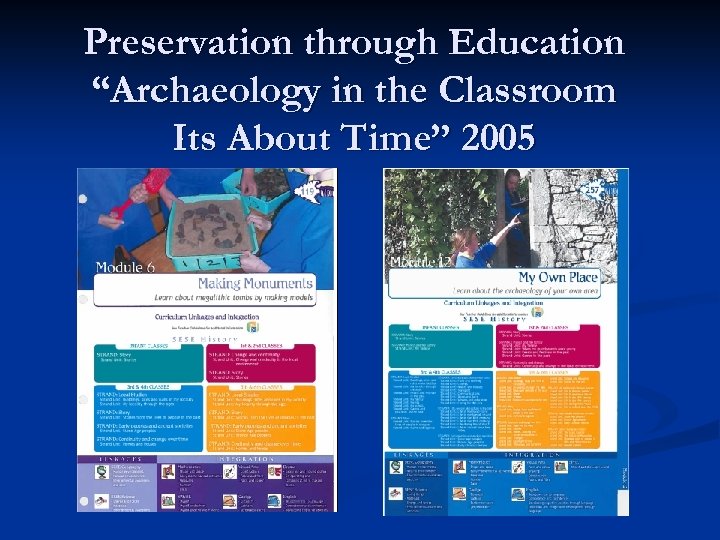 Preservation through Education “Archaeology in the Classroom Its About Time” 2005 