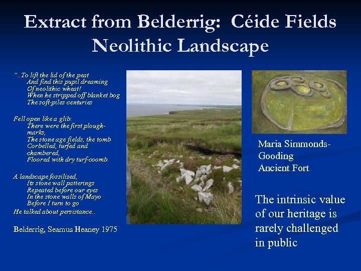 Extract from Belderrig: Céide Fields Neolithic Landscape “. . To lift the lid of