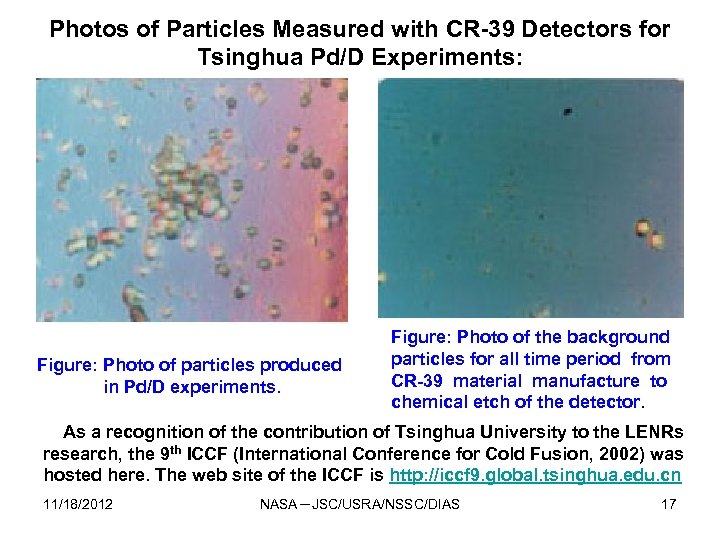 Photos of Particles Measured with CR-39 Detectors for Tsinghua Pd/D Experiments: Figure: Photo of