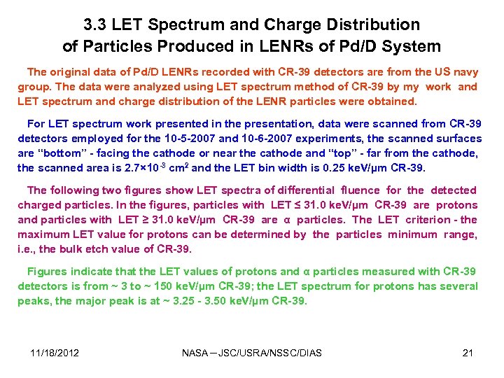 3. 3 LET Spectrum and Charge Distribution of Particles Produced in LENRs of Pd/D