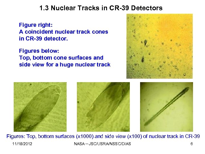 1. 3 Nuclear Tracks in CR-39 Detectors Figure right: A coincident nuclear track cones