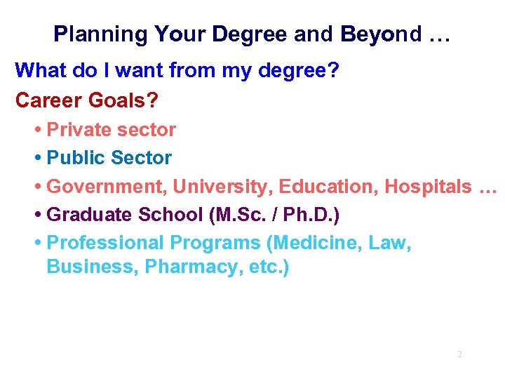 Planning Your Degree and Beyond … What do I want from my degree? Career